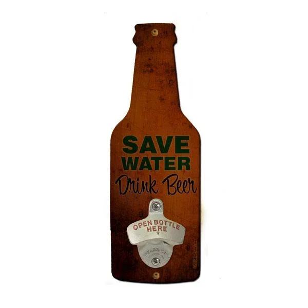 “Save Water, Drink Beer” Beer Shaped Wall Bottle Opener