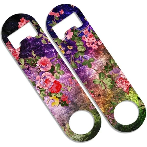 Add Your Name – Skinny Mini Bottle Opener – Grunge Flowers