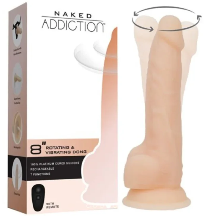 ADDICTION Rotating 8″ Vibrating Dildo w Remote – Vanilla