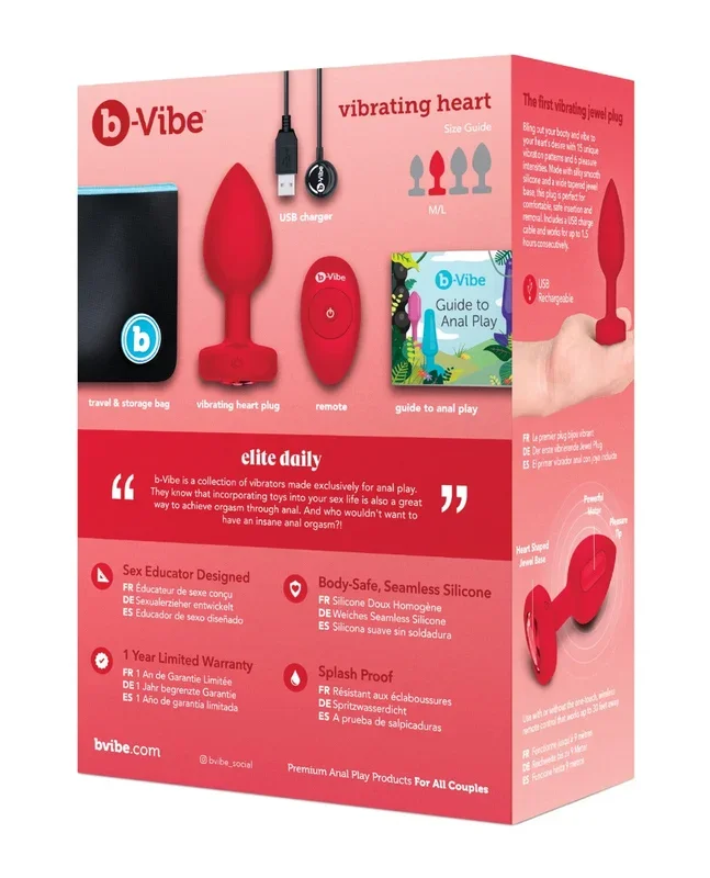 b-Vibe Vibrating Heart Plug M/L – Red