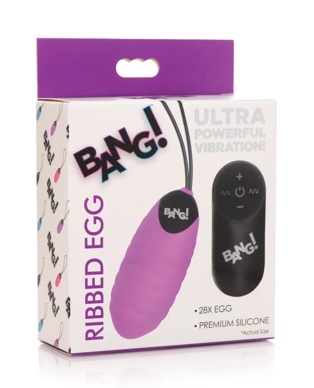 Bang! 28X Ribbed Silicone Egg with Remote Control – Purple