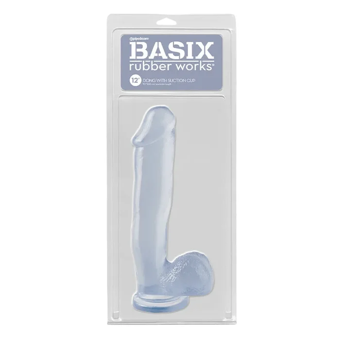 Basix Rubber Works 12 inches Dong With Balls & Suction Cup Clear