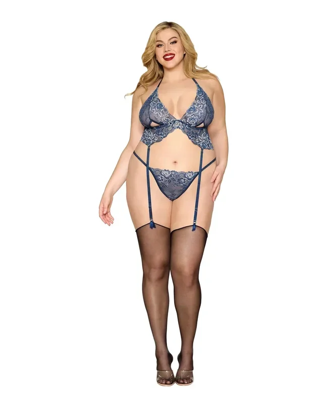 Bustier and G-String – One Size Queen – Blue