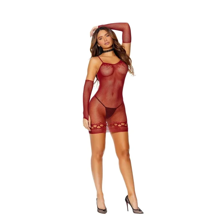 Crochet Mini Dress W- Matching Gloves Burgundy