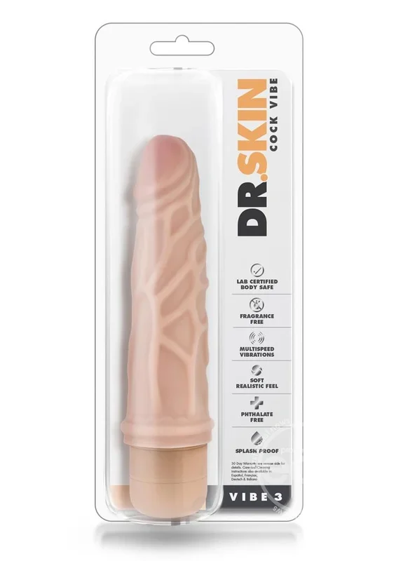 Dr. Skin Silver Collection Cock Vibe 3 Vibrating Dildo 7.25in – Vanilla