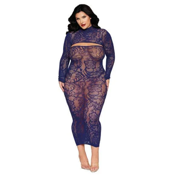 Dreamgirl Strapless Lace Bodystocking Gown with Shrug Eclipse Queen Size