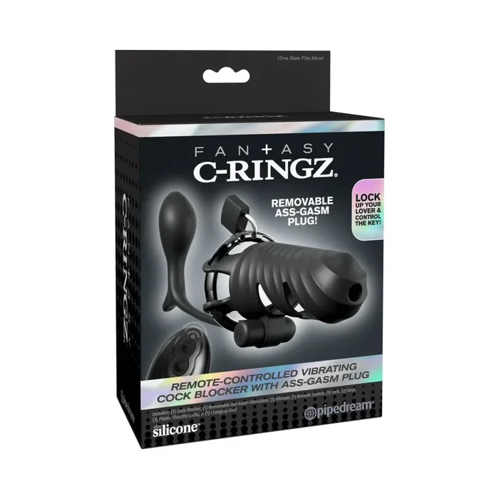 Fantasy C-Ringz Remote-Controlled Vibrating Cock Blocker with Ass-Gasm Plug Black