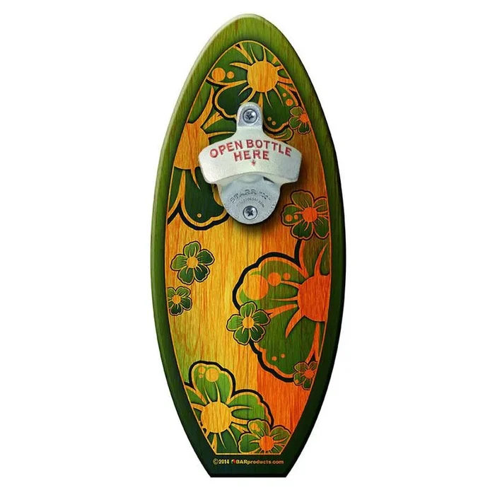 Green Hibiscus – Wooden Surfboard Wall Mounted Bottle Opener