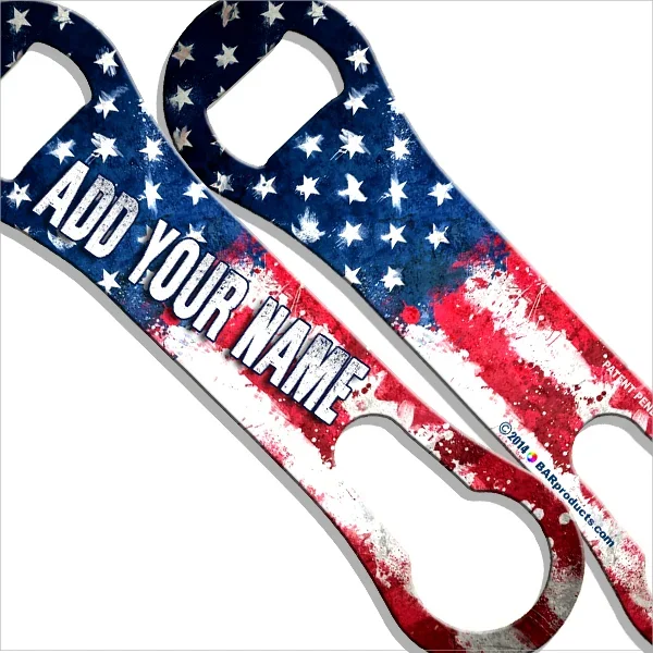 Grunge US Flag V-Rod® Bottle Opener – ADD YOUR NAME