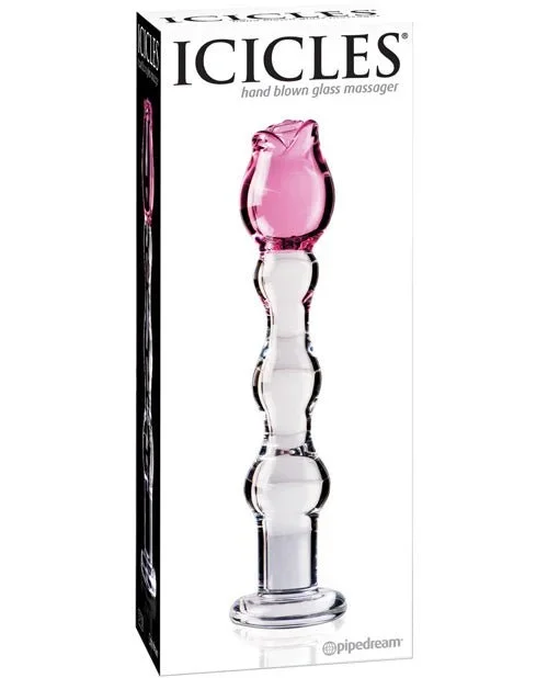 Icicles No. 12 Hand Blown Glass Massager – Clear W/rose Tip