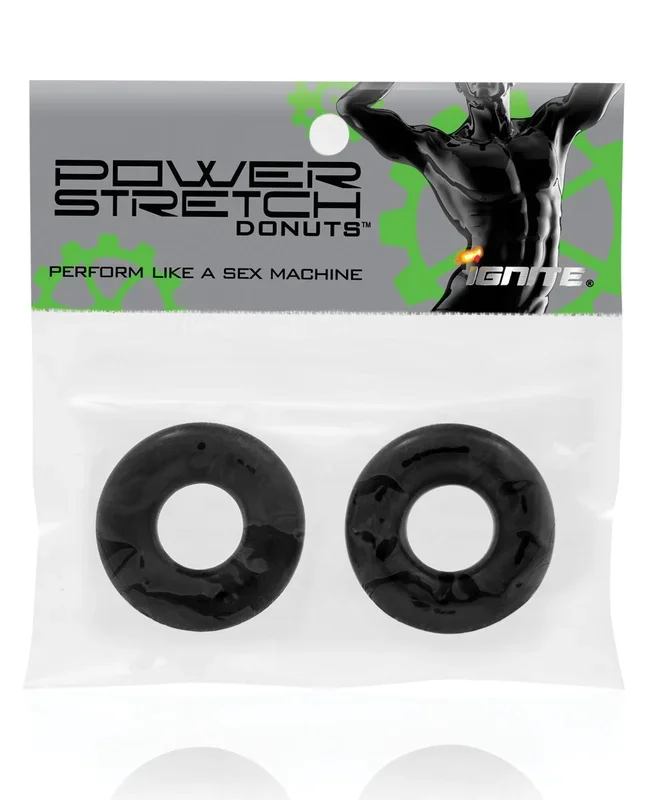 Ignite Power Stretch Donut Cock Ring – Black Pack of 2