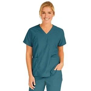 Medline PerforMAX Women’s Mock Wrap Tunic Scrub Top with 2 Pockets – PerforMAX Women’s Mock Wrap 2-Pocket Tunic Scrub Top, Size 8XL, Caribbean Blue – 881JCB8XL