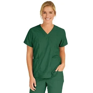 Medline PerforMAX Women’s Mock Wrap Tunic Scrub Top with 2 Pockets – PerforMAX Women’s Mock Wrap 2-Pocket Tunic Scrub Top, Size S, Evergreen – 881JEGS