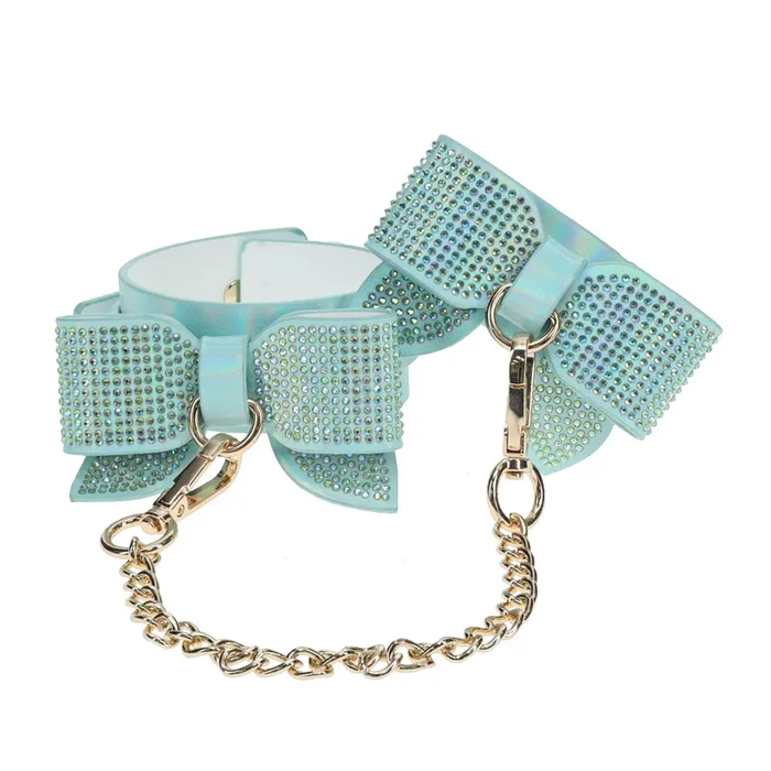 Ouch! Paris Crystal Bow & Holographic Faux Leather Ankle Cuffs