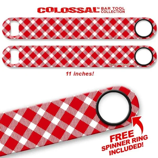Red / White Plaid Kolorcoat™ 11″ Long COLOSSAL™ Speed Bottle Opener