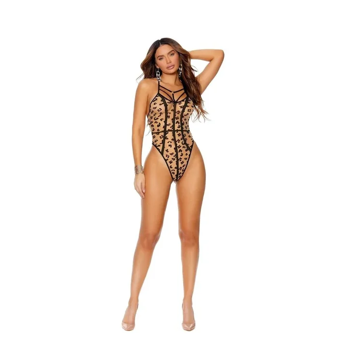 Sheer Leopard Teddy W- Strappy Detail
