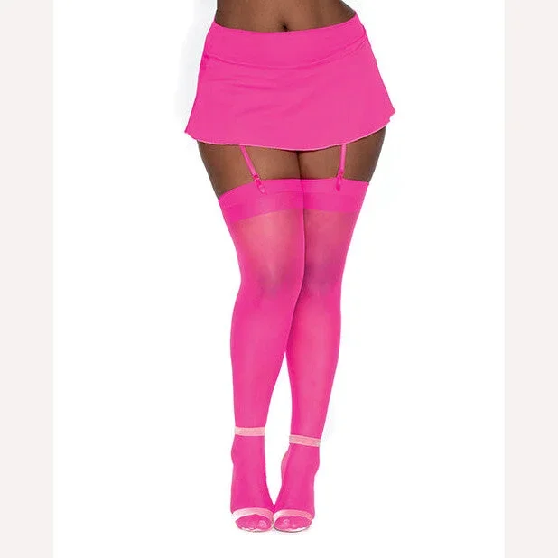 Sheer Thigh High W/ Back Seam Hot Pink Q/s