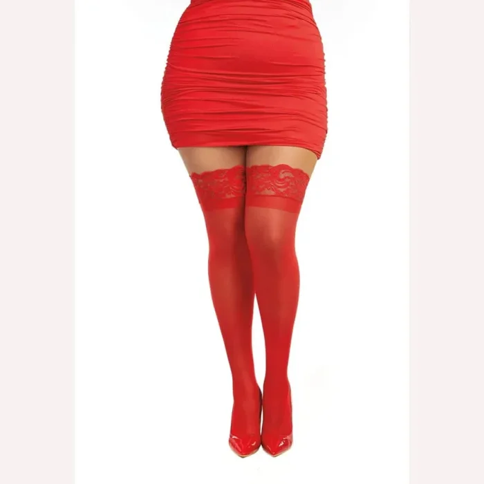 Sheer Thigh High W/ Stay Up Lace Top Red Queen