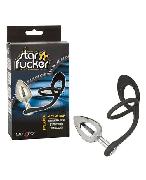 Star Fucker XL Teardrop Gem Plug with silicone Enhancer – Black