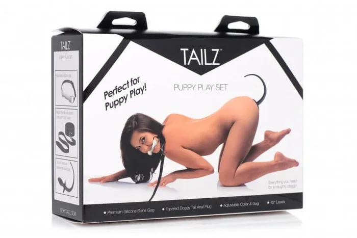 Tailz Puppy Play Set Silicone Bone, Gag, Tail Anal Plug and Collar