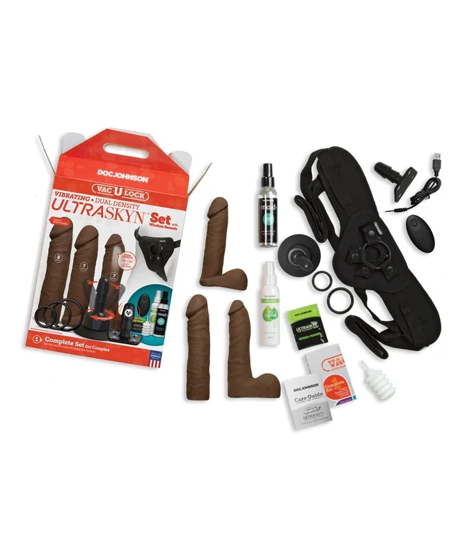 Vac-U-Lock Vibrating Dual Density ULTRASKYN Set w/Wireless Remote – Chocolate