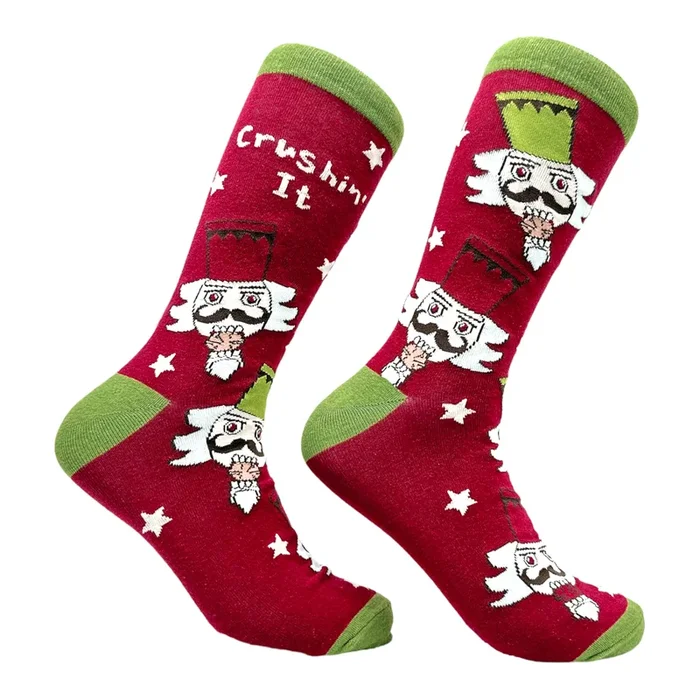 Women’s Crushin It Socks Funny Xmas Party Holiday Nutcracker Footwear