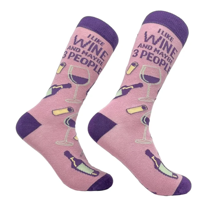 Womens I Like Wine And Maybe 3 People Socks