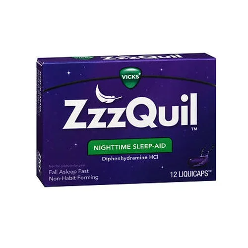 Zzzquil, Vicks Zzzquil Diphenhydramine Hcl Nighttime Sleep Aid Liquicaps, 12 Count
